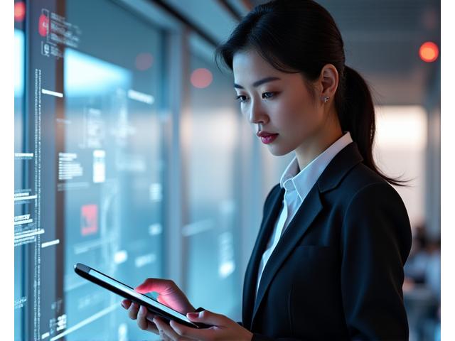 Sophia Chen, Head of Acquisition at Luxury Cars, reviewing automotive designs on a tablet