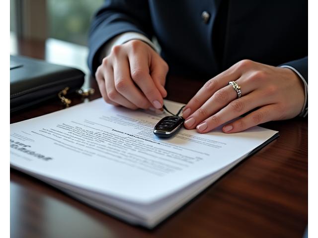 Elegant hands holding luxury car documents, symbolizing meticulous handling of paperwork