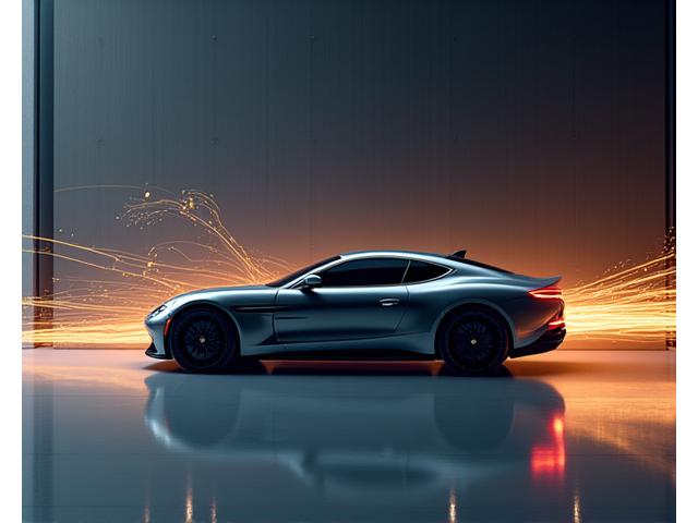 A sleek graphic representation of digital lines flowing seamlessly into a physical luxury car showroom displaying a high-end vehicle, symbolizing omnichannel integration.