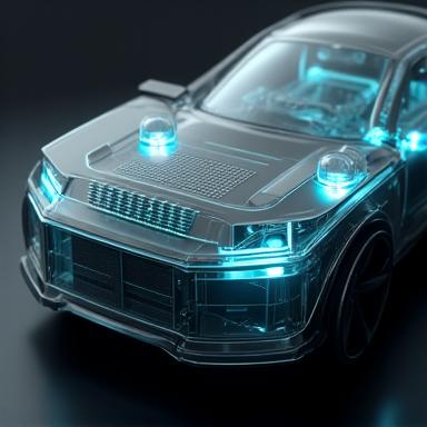 Close-up of an advanced, sleek electric vehicle battery pack with integrated cooling lines