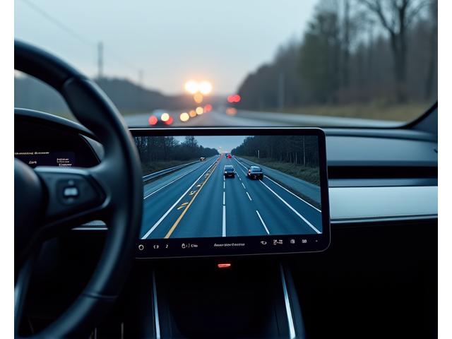 Dashboard of a luxury SUV displaying an advanced autonomous driving interface