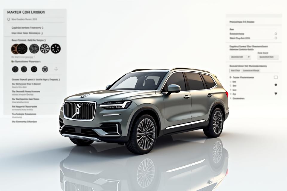 Luxury SUV in a digital configurator showing different wheel designs and paint colors