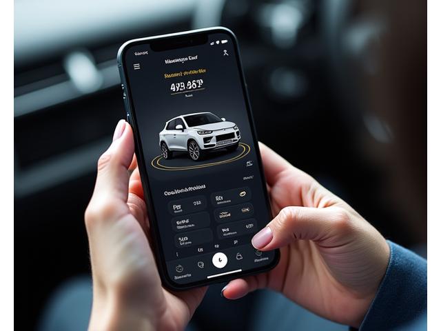 Smartphone displaying an app dashboard for remote vehicle monitoring and control