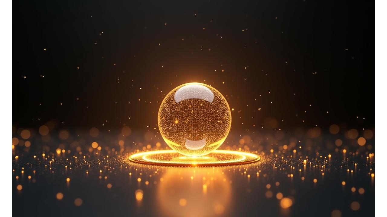 Abstract representation of data security and privacy, with intertwining golden lines symbolizing protection around a central, glowing data sphere